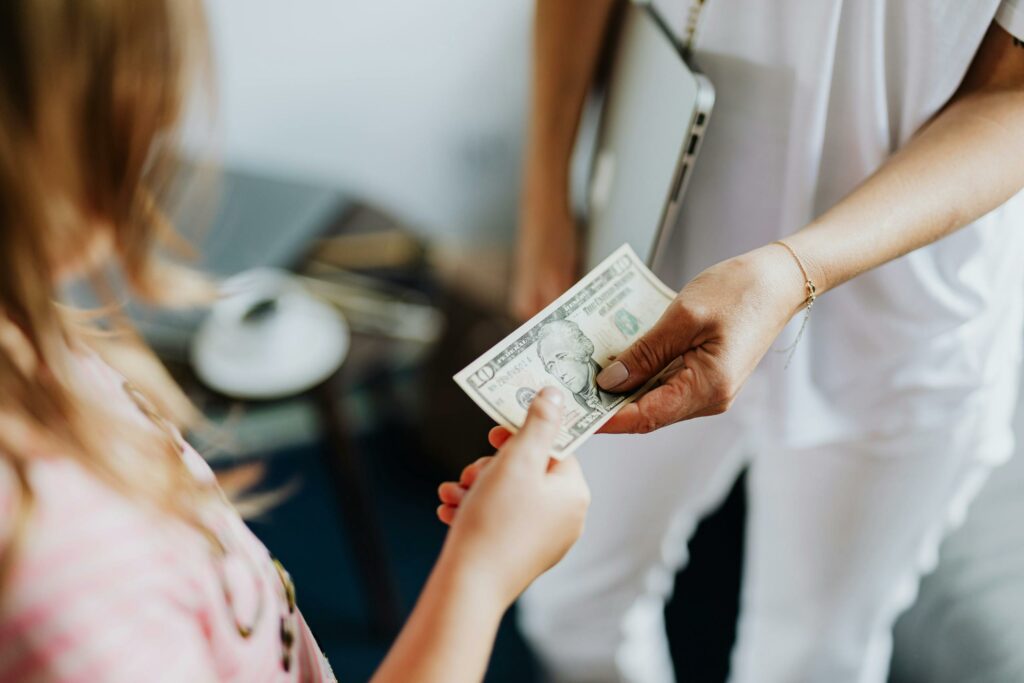 Woman being paid