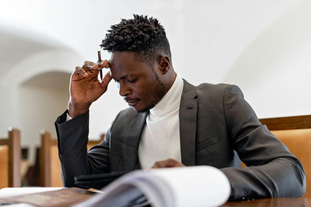 Man researching
