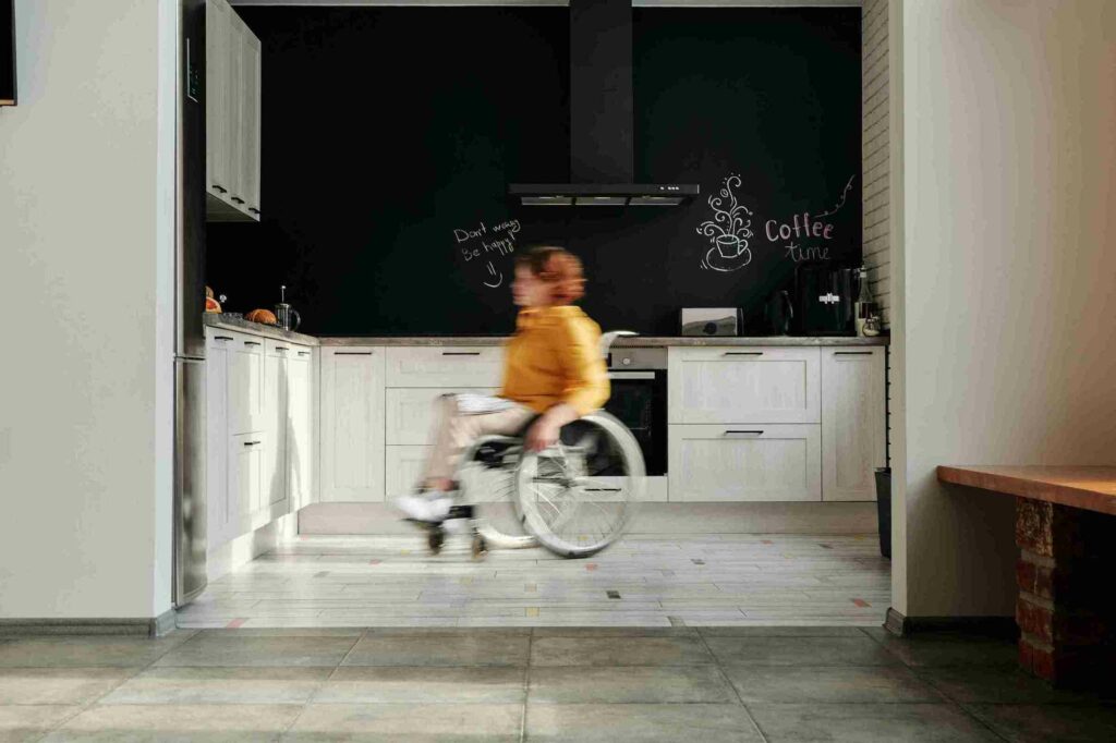 woman moving around in a wheelchair