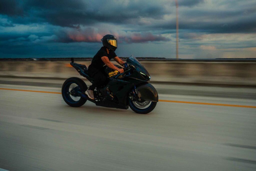 motorcycle speeding on a highway