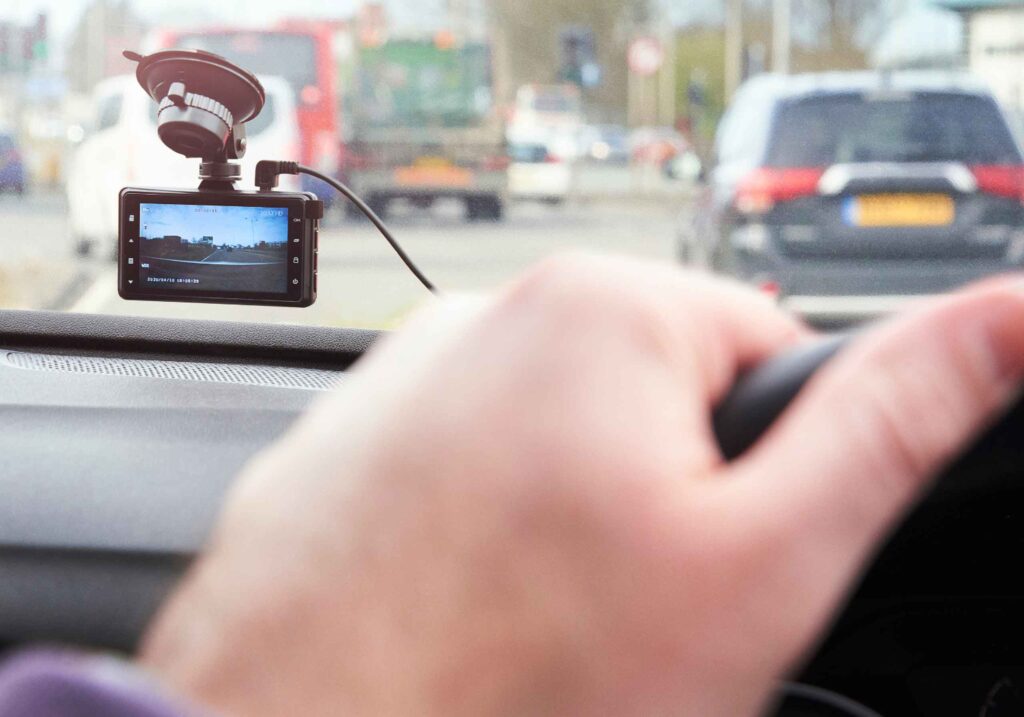 dash cam recording traffic on the road