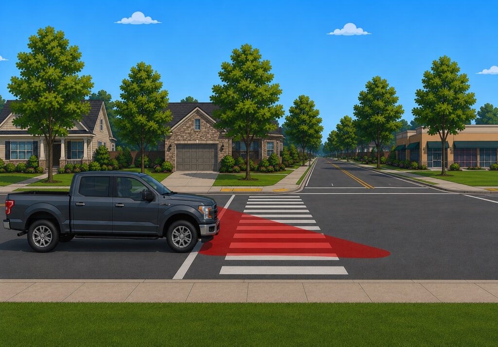Large Truck Blind Spot in Crosswalk