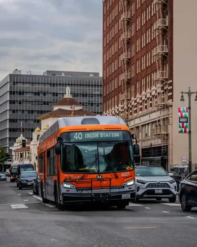 bus with other vehicles on the road